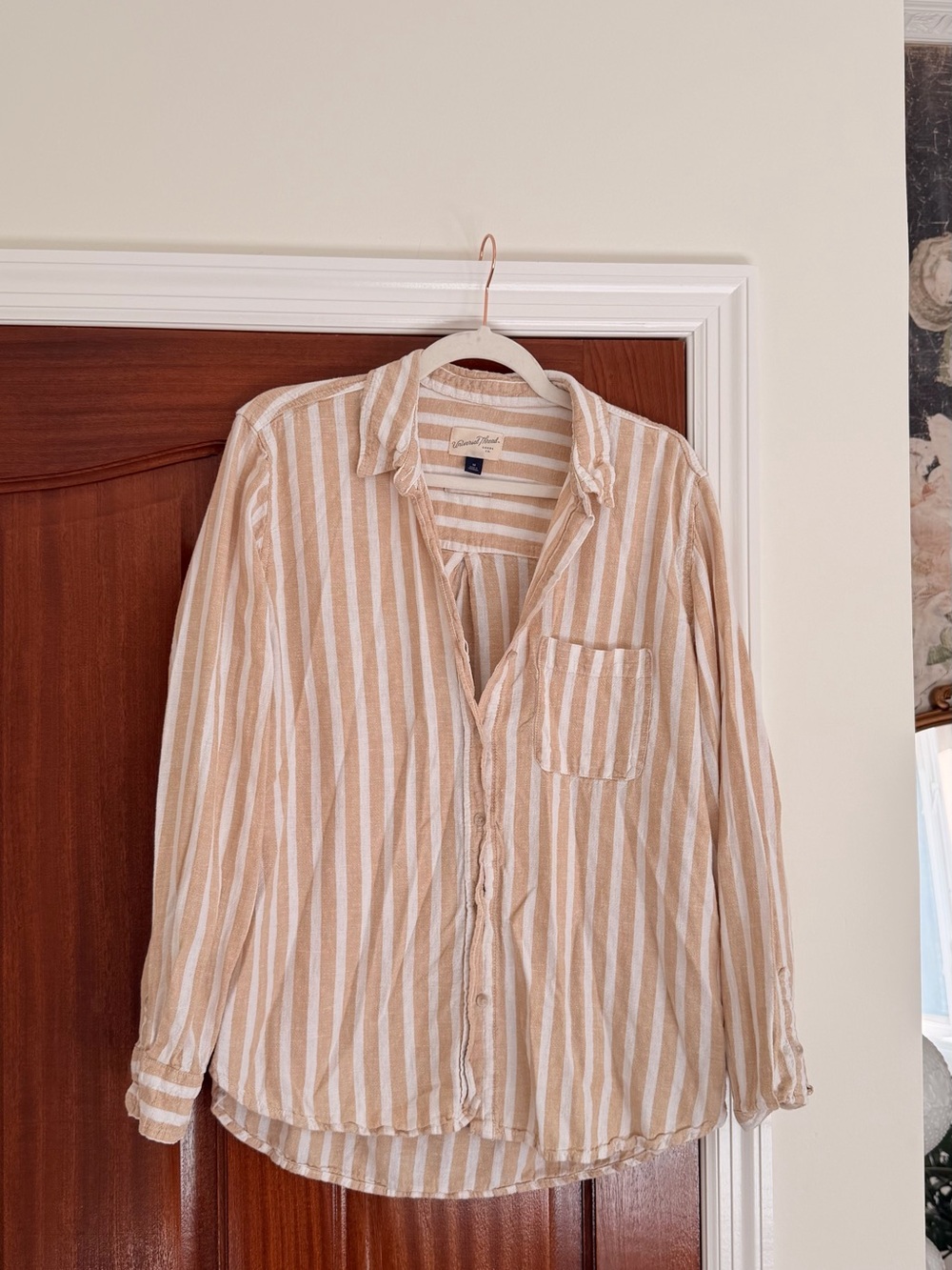 Universal Thread Beige & White Striped Button-Down Shirt